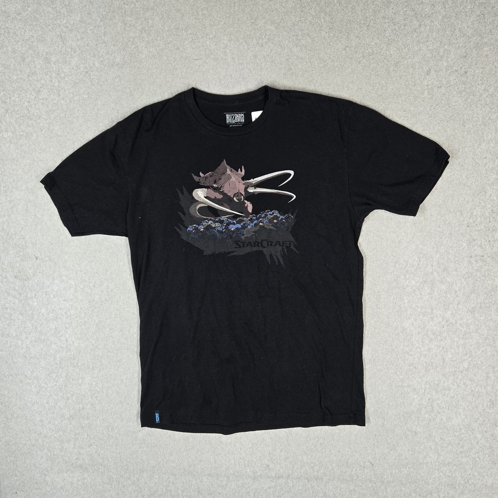VINTAGE StarCraft Men Shirt L Black Ultralisk Zerg Logo Short Sleeve Y2K